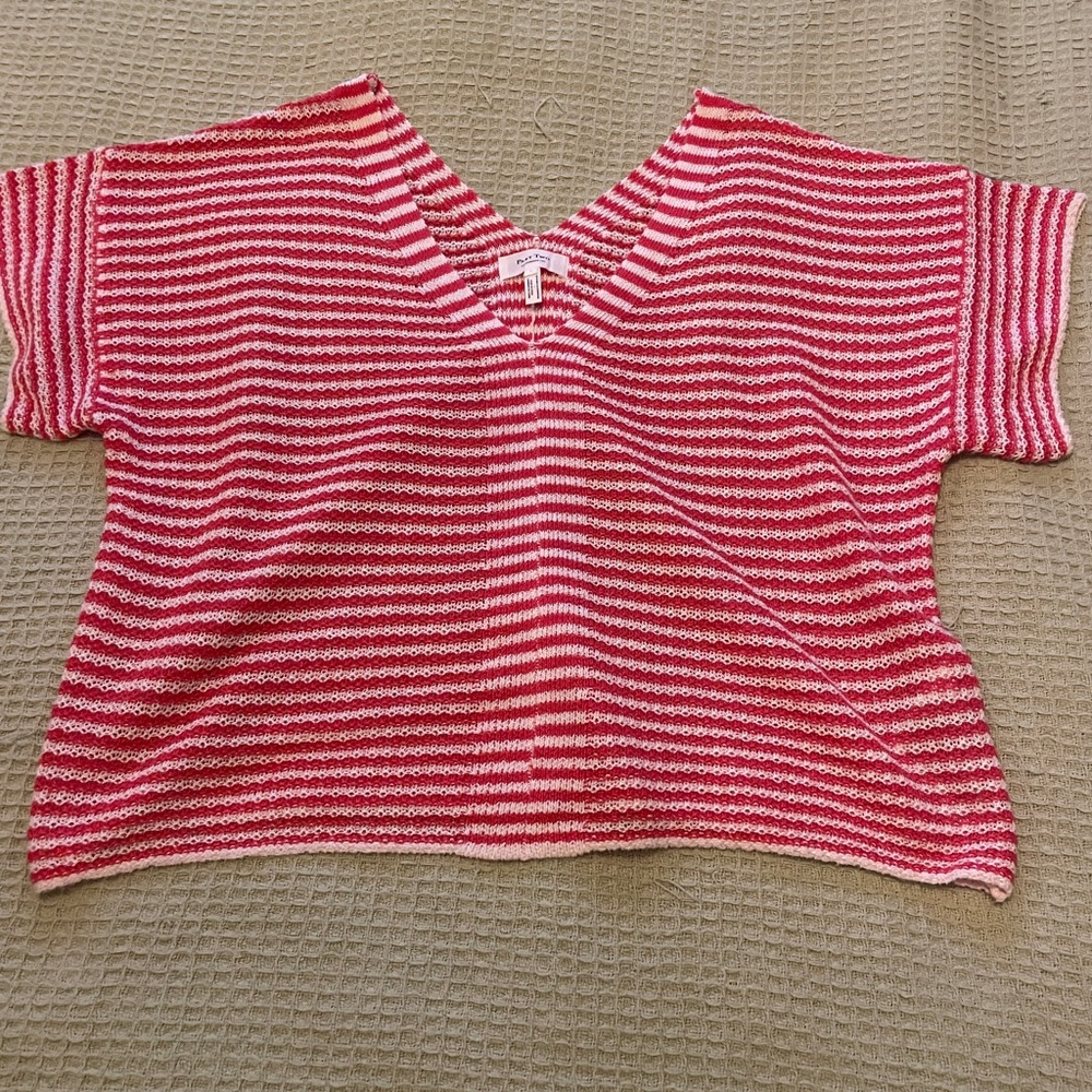 Red & White Striped V-Neck Knit Top by Part Two